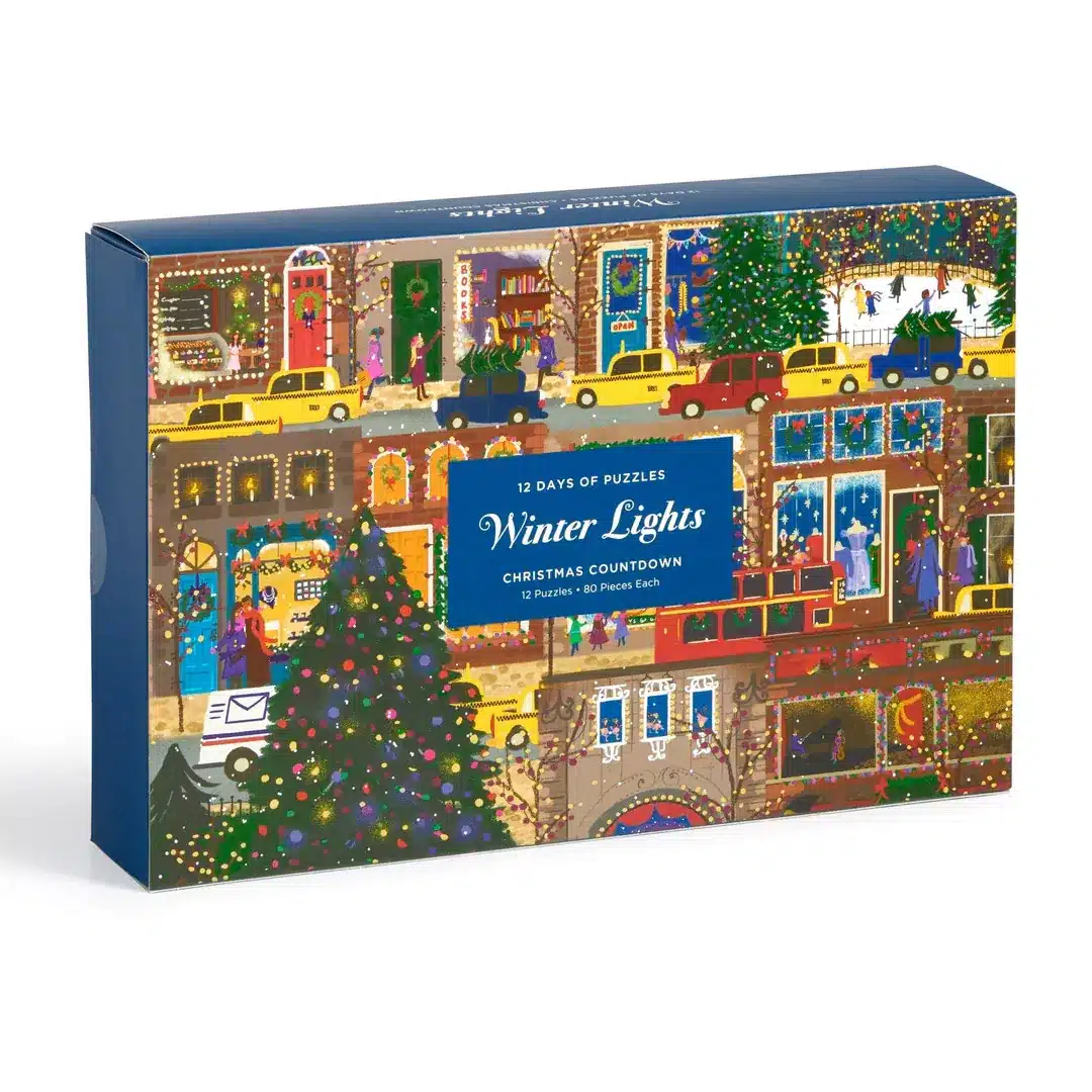 calendrier de l'avent Winter Lights de galison de 12x80 pièces.