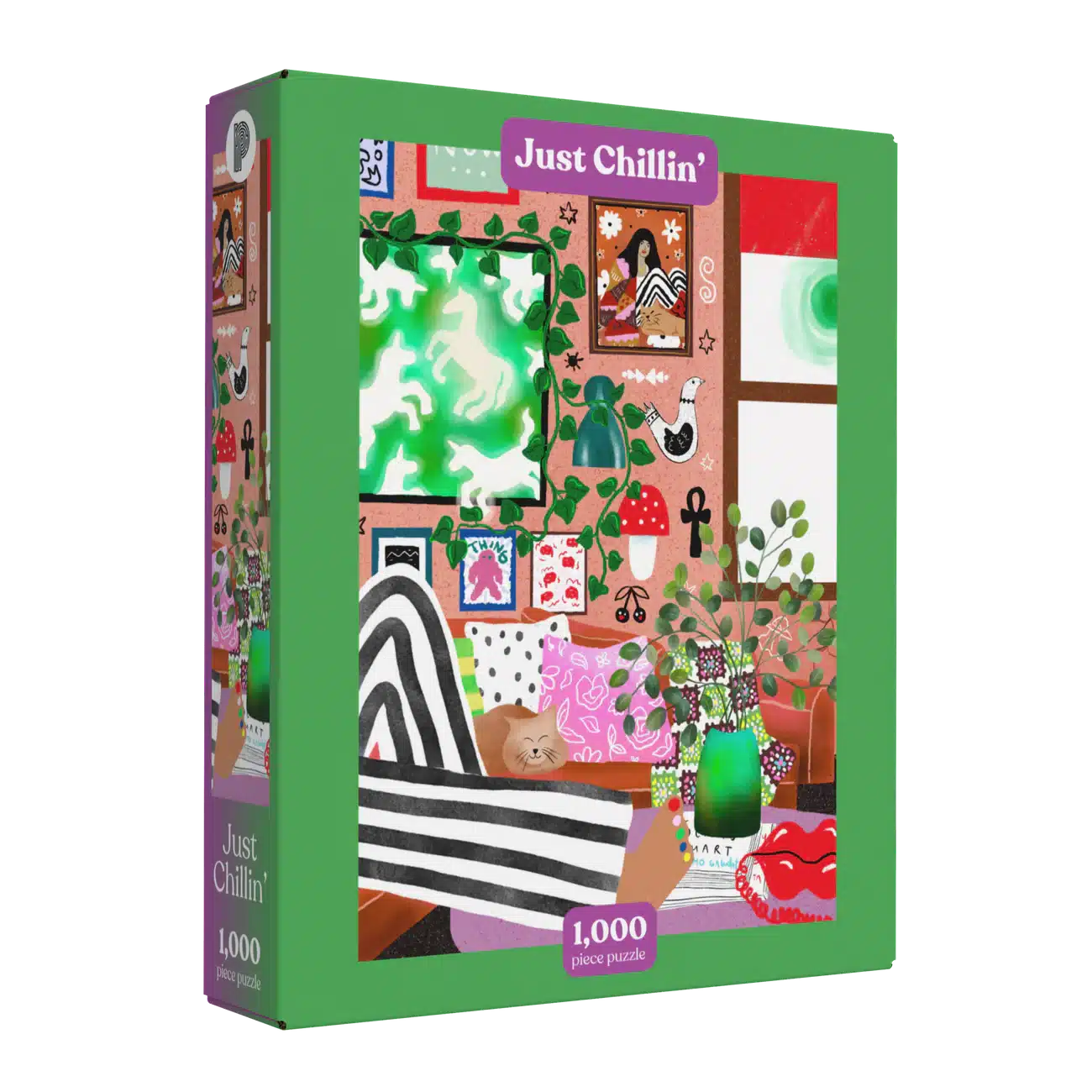 puzzle just chillin' de puzzledly de 1000 pièces, puzzle cozy illustré