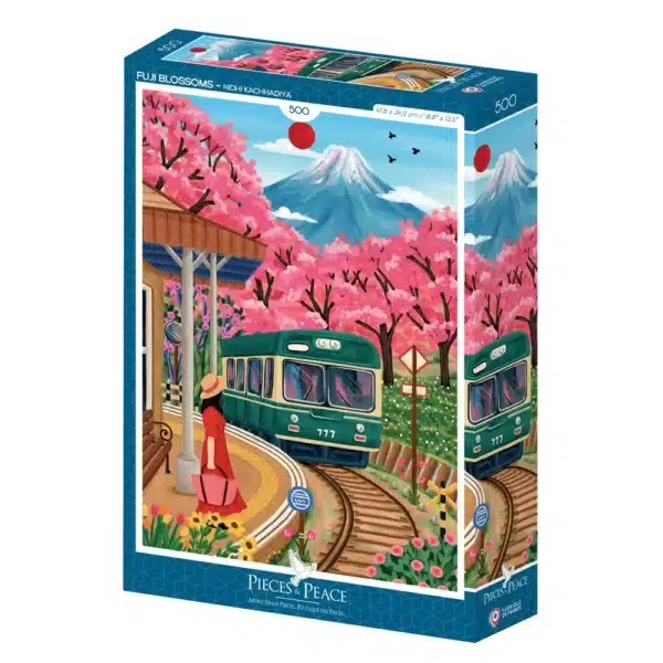 puzzle fuji blossoms 500 piรจces de pieces & peace avec illustration de cerisiers japonais